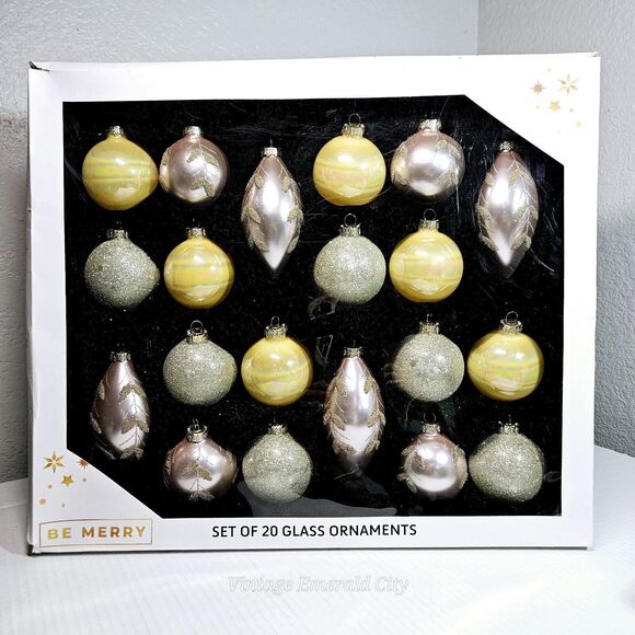 Be Merry Home Mercury Glass Ornament Balls 20 Pink Iridescent Yellow Gold Beaded - Picture 2 of 11